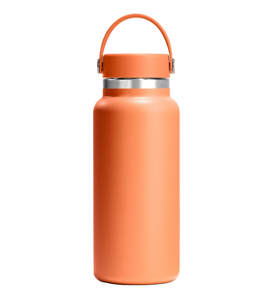 Orange Hydro Flask bottle shown in full